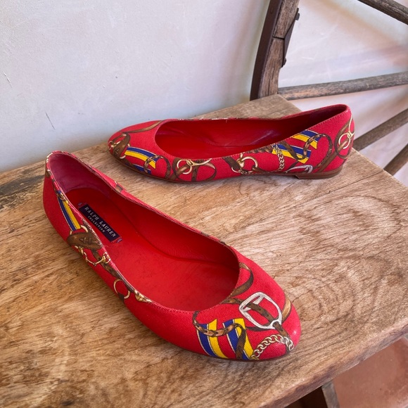 RALPH LAUREN COLLECTION Purple Label Red Equestrian Horse Bit Flat 9M Italy RARE - Picture 6 of 13